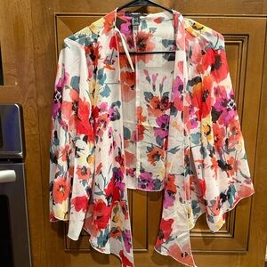 Forever 21 Floral Kimono Blouse - Red, Pink, Black, White